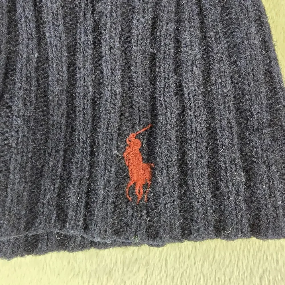 Polo Ralph Lauren Wool Blend Knit Ribbed Kids Baby Beanie Hat Navy Blue Pony